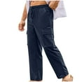 thumbnail image 4 of hotojiny Men's Fashion Cargo Pants Comfort Loose Fit Wide Leg Trousers Solid Color Elastic Waist Outdoor Hiking Pants, 4 of 7