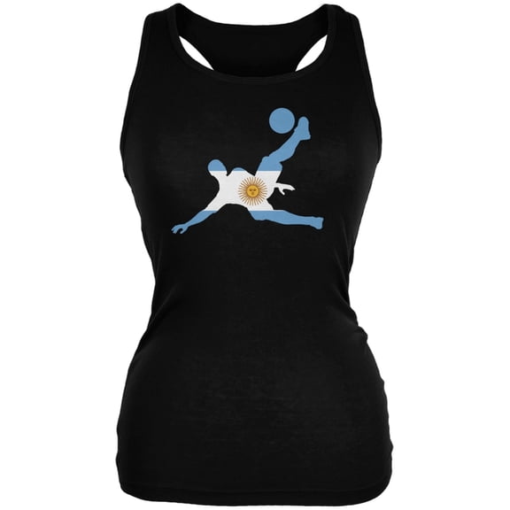 World Cup Argentina Soccer Kick Flag Silhouette Black Juniors Soft Tank Top - 2X-Large