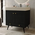thumbnail image 4 of 30" Waterproof Wood Bathroom Organizer, Space-Saving Freestanding Cabinet with Marble Top, Retro Bathroom Vanity with Ceramic Sink for Bathroom, Black,Gold,Stone Gray,White, 4 of 9