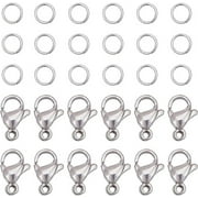 PandaHall 100pcs 304 Stainless Steel Lobster Claw Clasps with 300 pcs 4.4mm Jump Rings for Earring Bracelet Necklace Pendants Jewelry DIY Craft Making, Stainless Steel Color