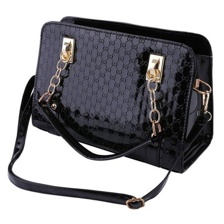Embossed Fashion Tote - NEW Fashion Women Tote Embossed Handbag Glossy Shoulder Bag PU Leather Black Classical Lady High Quality Messenger Hobo Bag(Black)