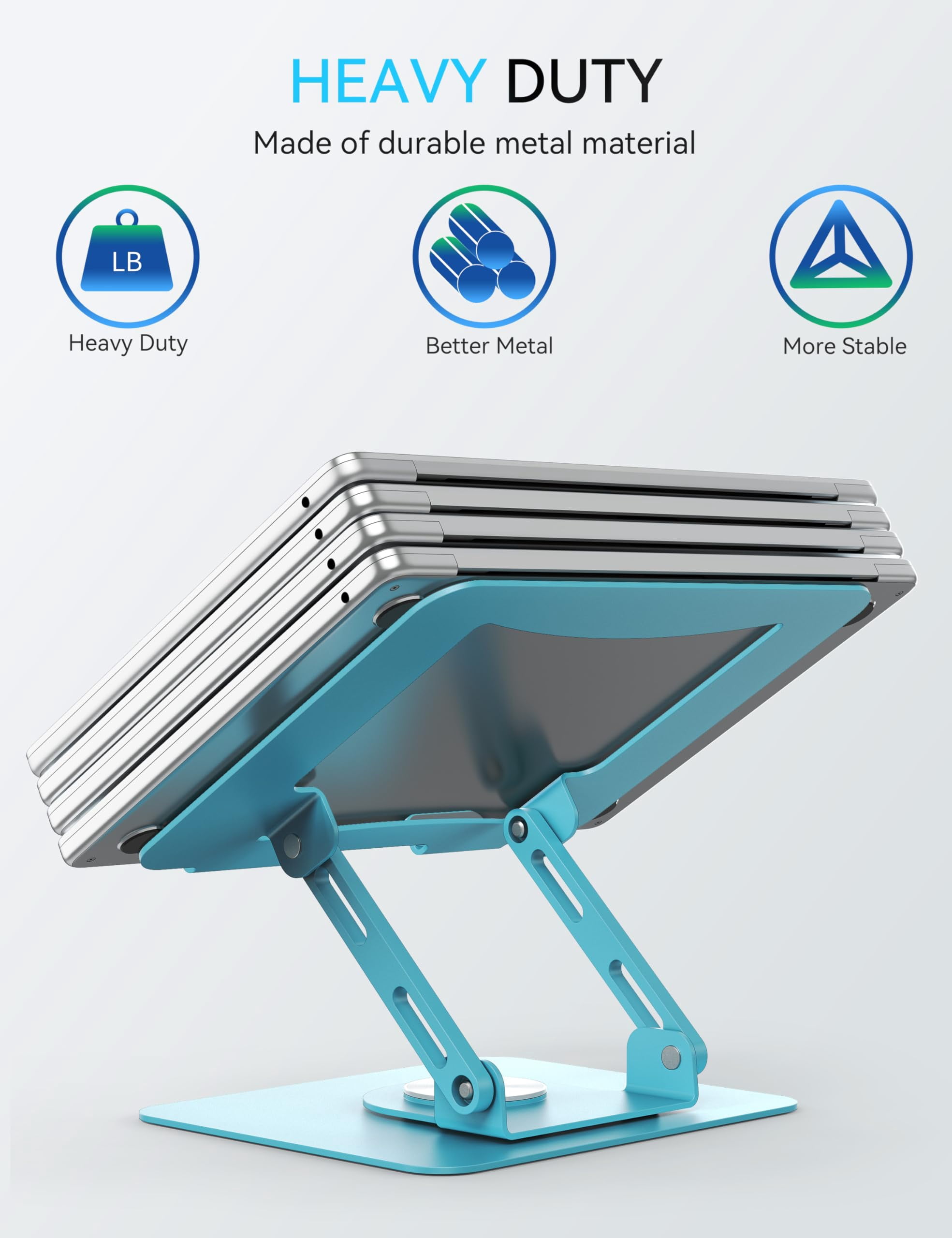 360 Rotating Laptop Stand  Computer Riser For Desk Adjustable Height Multi-angle Metal Holder Foldable Portable Notebook Elevating Base Office & Home Blue