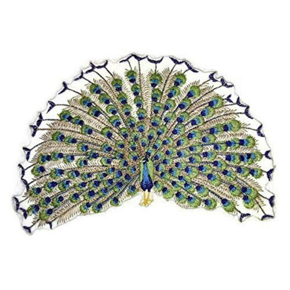 Dancing Peacock Embroidered Iron on/Sew patch [7.54" X 5.32"]