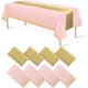 thumbnail image 1 of Paquete de 8 manteles desechables de plástico y camino de mesa de satén, mantel de punto negro dorado, camino de mesa de satén dorado para graduación, boda, cumpleaños, baby shower, aniversario, decor, 1 of 4