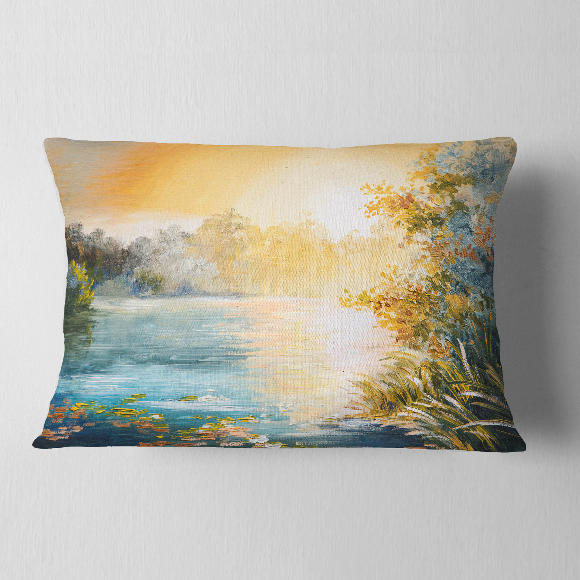 Designart Sunset on the Lake - Landscape Printed Throw Pillow - 12x20