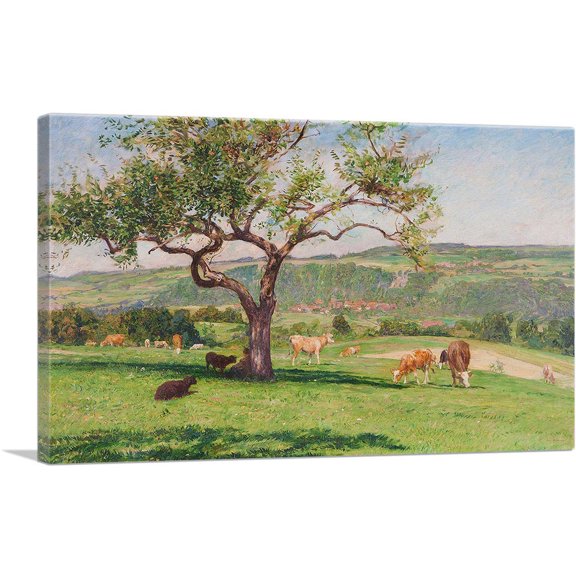 ARTCANVAS Cows in Field Autumn 1907 Canvas Art Print by Eugene Burnand - Size: 26" x 18" (0.75" Deep)