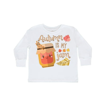 

Inktastic Autumn Is My Jam with Cute Jar and Fall Leaves Gift Toddler Boy or Toddler Girl Long Sleeve T-Shirt