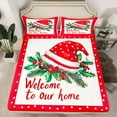 thumbnail image 2 of jejeloiu Red Christmas Hat Queen Sheet Sets,Xmas Theme Flat Sheet,Happy New Year Queen Fitted Sheet For Children,Microfiber Bedroom Decor,4-Piece, 2 of 7