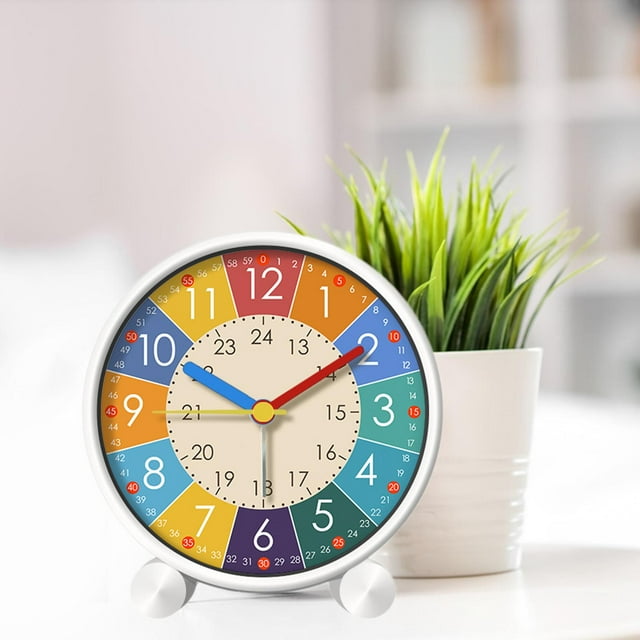 Reloj despertador analógico de cabecera para niños, esfera colorida, reloj para niños que no hace tictac, para habitación de niños, versátil