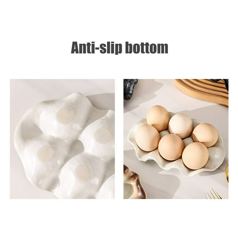 Ceramic Egg Tray with Dividers-4 Compartment Snack Plate for