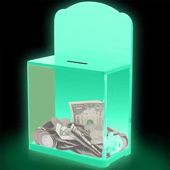 Acrylic Donation Suggestion collection Box For Fundraising Wall mounted Or Retail Countertop Tip Box with curved edges back wall display area 10 x 6 inches, Lock With set of keys (Glow in the dark)