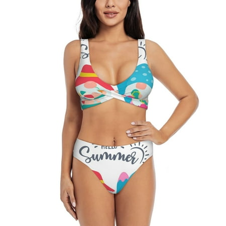 Zeuib Gnomes Summer High Waisted Tummy Control Bikini Set - Knot Front Push Up Top & Cheeky Thong Bottom  Two-Piece Swimsuit for Women-Small