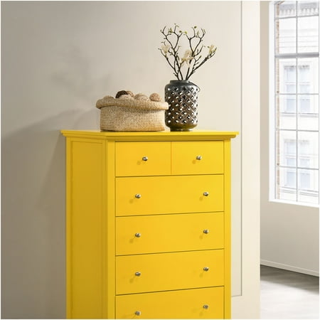 JERFIT Yellow 5-Drawer Storage Chest Vibrant Sunny Dresser with Dove Tail Drawers for Bedroom Living Room Fully Assembled Wood Veneer Organizer Cabinet