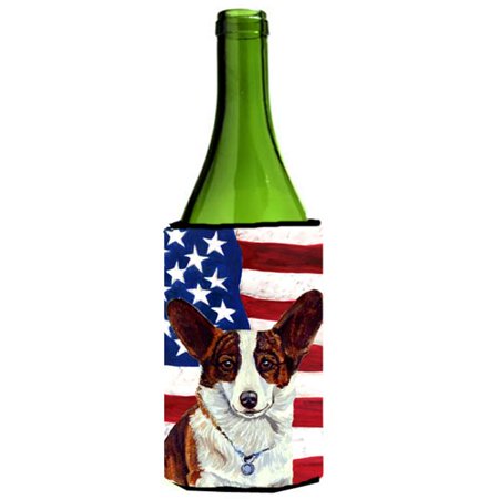 

USA American Flag with Corgi Wine bottle sleeve Hugger 24 oz.