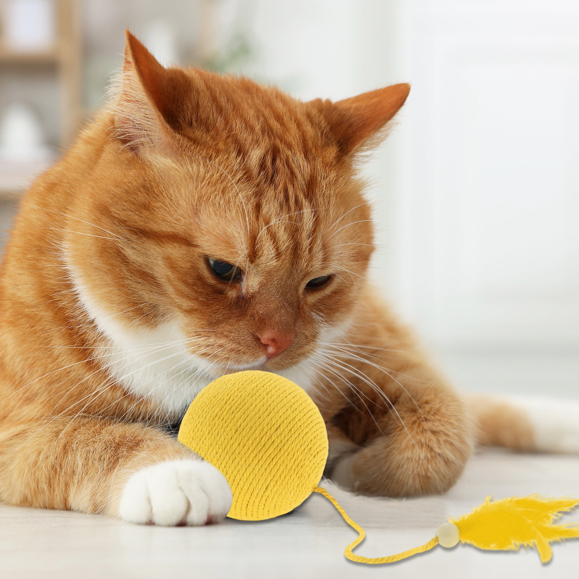 Unique Bargains Cat Playing Balls with Bell Inside Yellow