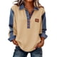 thumbnail image 3 of TaTaai Women's Collar Denim Patch Pullover Sweatshirt, Long Sleeve Casual Sporty Top, Solid Color Loose Fit Hoodie for Fall Winter Wear Gift, 3 of 7