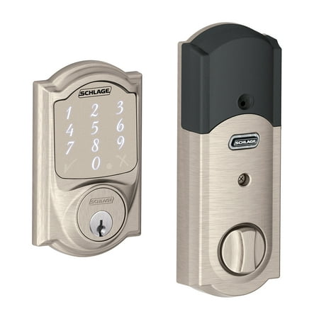 Schlage BE479AACAM619 Satin Nickel Camelot Sense Touch Screen Electronic Deadbolt With Built In (Best Smart Deadbolt 2019)