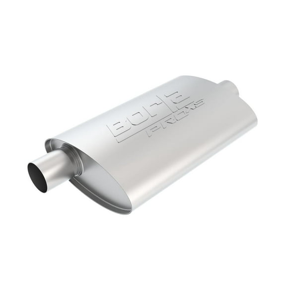 Borla Exhaust Muffler 40357 Pro XS Series; T-304 Stainless Steel; 9-1/2 Inch Width X 4 Inch Height Case; Single 2-1/4 Inch Center Inlet; Single 2-1/4 Inch Offset Outlet; 14 Inch Body/19 Overall Length