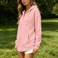 thumbnail image 4 of CAIVO Women Hoodies Oversized Long Sleeve Hoodied Sweatshirt Quarter Zip Up Hoodies Pullover Curved Lightweight Oversized Fashion Fall Win Solid Color Vacation Tops, 4 of 5