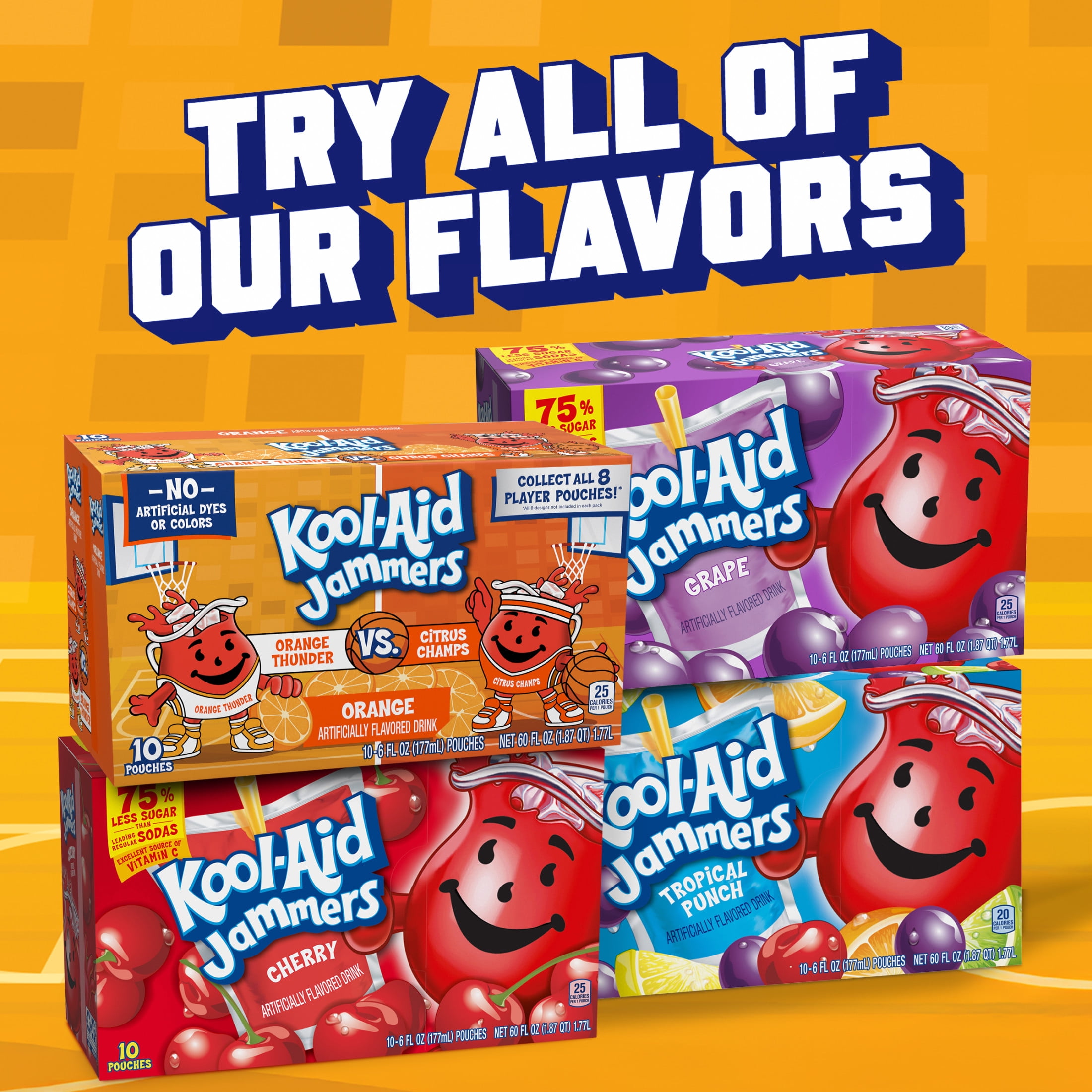 Kool-Aid Jammers Orange Thunder vs Citrus Champs Artificially Flavored Drink, 10 Pouches, for On-the-Go, on the Bench, or in the Stands, Orange Flavor, No Artificial Dyes, 6 fl oz