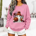 thumbnail image 4 of Women Cute Ghost Pumpkin Rose Graphic Crewneck Sweatshirt Halloween Pullover Top for Holiday, 4 of 5