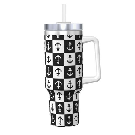 

Daiia Nautical Anchors1 Printed 40 oz Tumbler with Handle Ice Bully Insulated Tumbler 2 in 1 Lid Insulated Water Bottle Stainless Steel Travel Coffee Mug