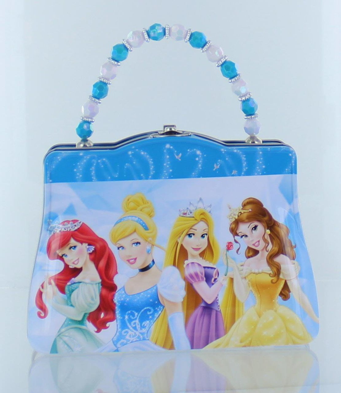 Disney Princess Purse Shaped Tin Box With Beaded HandleBlue