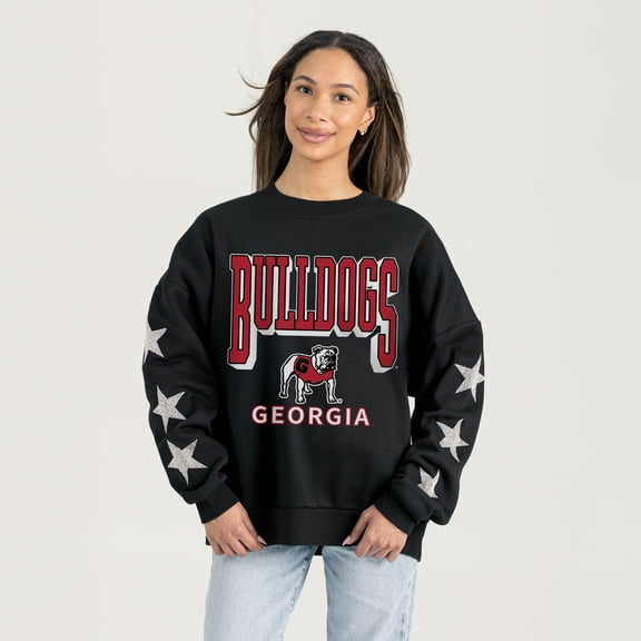 Women's Gameday Couture Black Georgia Bulldogs Pure Victory Relaxed Rhinestone Pullover Sweatshirt