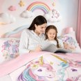 thumbnail image 6 of Manfei Chic Unicorn 7pcs Bedding Comforter Set,Cartoon Animal Queen Bedding Sets,Colorful Flower Floral Queen Sheet Sets For Girls,Ultra Soft Home Decor Reversible, 6 of 8