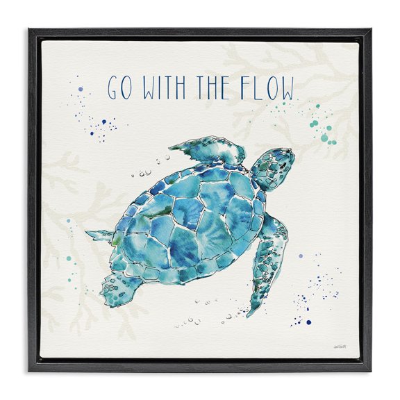 Stupell Industries Rustic Lodge Go with the Flow Turtle Black Floating Frame Canvas Art, 18 x 18, by Anne Tavoletti