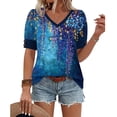thumbnail image 5 of QQAMB Womens Tops Buttons Shirts V-Neck Floral Printed Spring Summer Outfits Plus Size Blouses Dressy Casual Tee Navy S, 5 of 5
