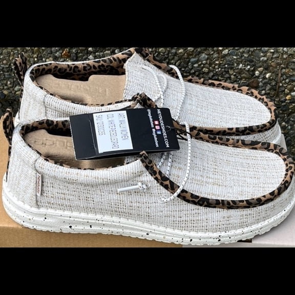 Hey Dude Wally Womans White Pieced Leopard Shoes