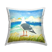 Stupell Industries Seagull on Summer Shore Square Decorative Printed Throw Pillow, 18 x 18