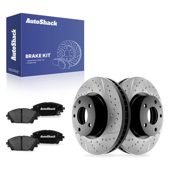 AutoShack Front Vented Drilled & Slotted E-Coated Brake Rotors   Premium Ceramic Pads 6-PC Brake Kit Replacement for 2014-2018 Mazda 3 2016-2022 Mazda CX-3 ShadowGuard 11.61" (295 mm)