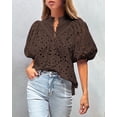 thumbnail image 4 of Blusa PRETTYGARDEN Cuello en V con Encaje Calado Café M, 4 of 7