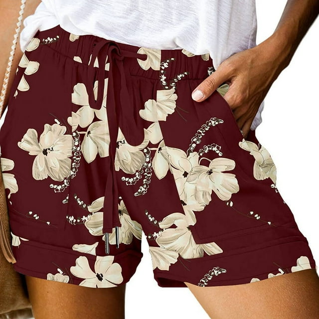 Pantalones cortos Augper informales con cordón para mujer, de verano, con cintura elástica y bolsillos