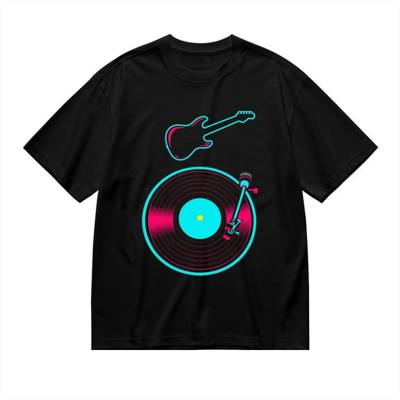 Black T Shirts for Men, Vinyl Record, Electric Guitar, Music Graphic Mens Graphic Tees, 24898396,S