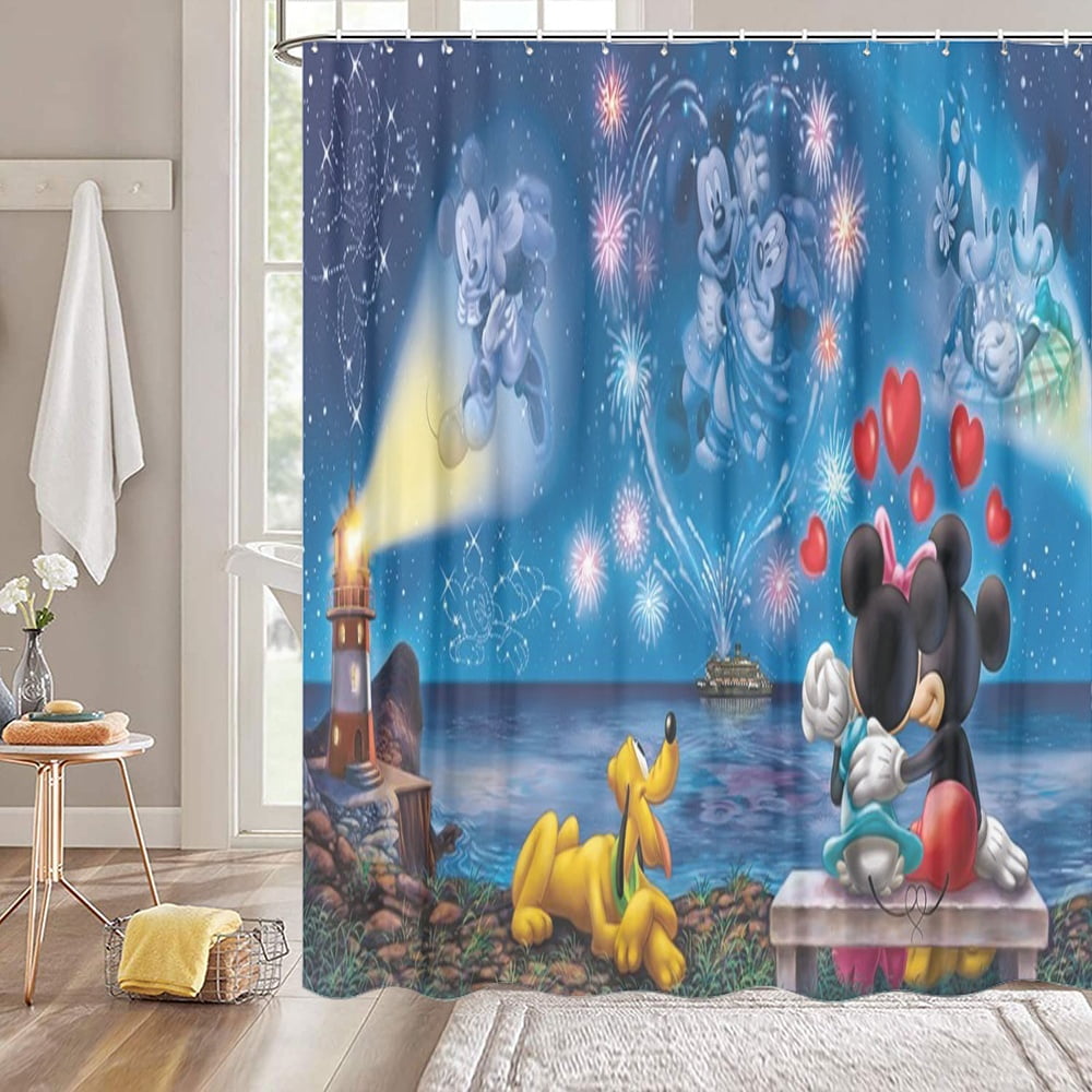 Mickey Mouse Shower Curtain With Hooks, Design. Waterproof Modern