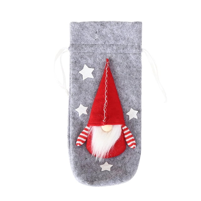 Bewildely Funda para botella de vino Cordón con cordón Funda de cerveza tridimensional Navidad Botella de vino Ropa Decoración para el hogar Bolsa Kits de decoración para fiestas Gris Bewildely HA068782-01