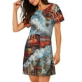 thumbnail image 2 of Easygdp Red Train Hot Air Balloon Camisón de manga corta para mujer, informal, estampado, 2 of 6
