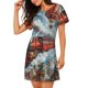 thumbnail image 2 of Easygdp Red Train Hot Air Balloon Camisón de manga corta para mujer, informal, estampado, 2 of 6