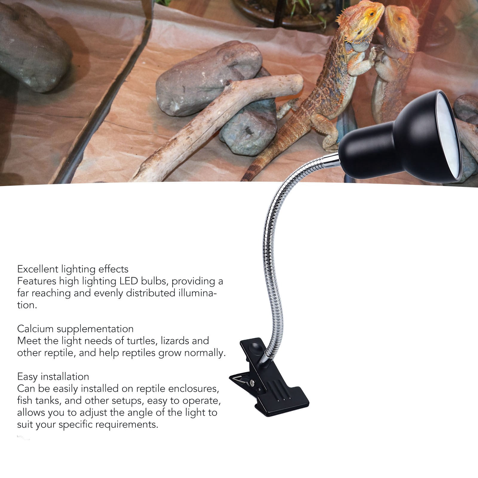 Nieyigj Reptile Basking Light UVB UVA Heating Lamp with Self Timing, Heavy Duty Clamp Fixture for Turtles and Lizards, 110-230V Universal Pet Habitat Light, 6.69 inches / 17.00 cm