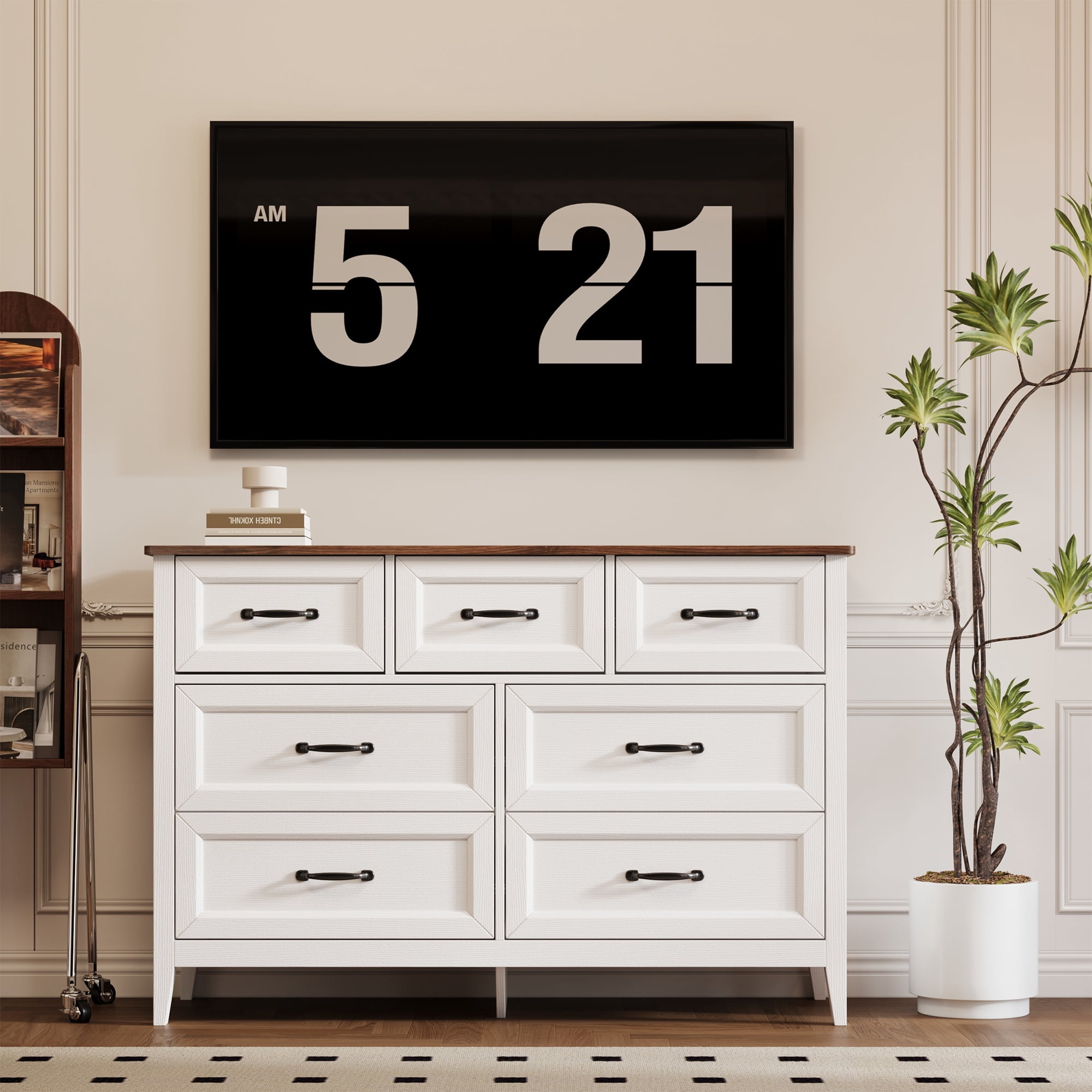 Aiho 7-Drawer Double Dresser - Modern Wood Chest with Anti-Tip Safety, Cutout Handles & Smooth Gliding Drawers, White