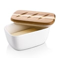 thumbnail image 1 of DOWAN 6.5 inch Ceramic Butter Dish with Wooden Lid, White, 1 of 7