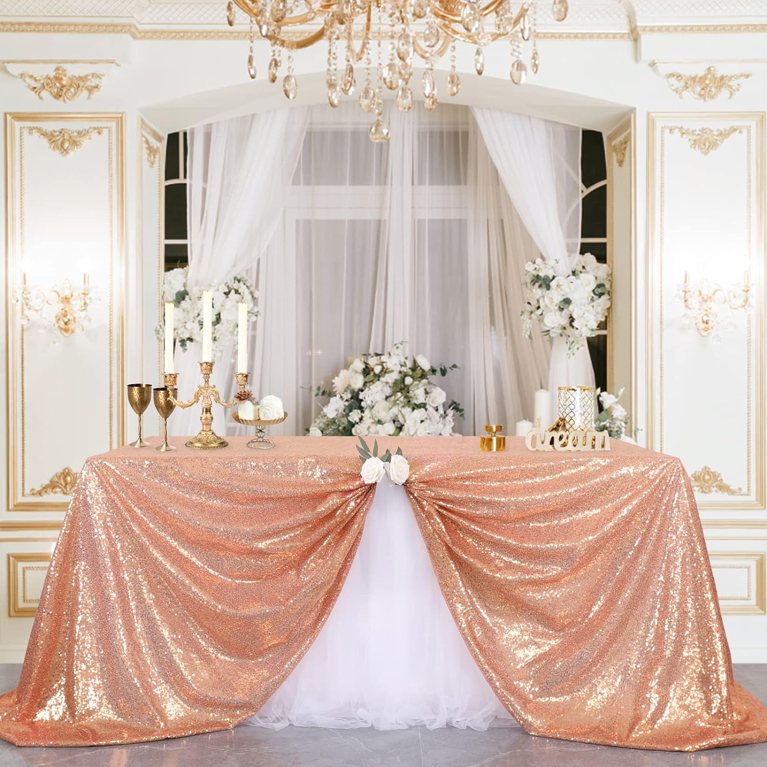 50x72 Inch Rose Gold Sequin Tablecloth Sparkly Wedding Shiny Overlay for Valentine s Day Party Baby Shower Reception Walmart