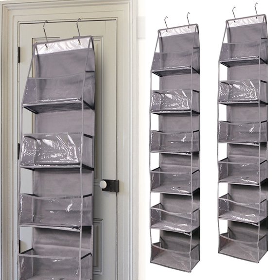 Over-The-Door 4-Tier Hanging Pantry Organizer with Clear Plastic Pockets, Large Capacity Space-Saving Storage for Kitchen, Bathroom, Closet, Bedroom,1PC-Grey