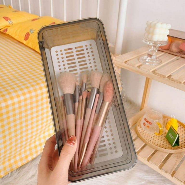 Makeup Brush Holders With Cover, Dust-Proof Lid, Makeup Storage Box, Large  Capacity Brush Organizer for Dressing Table 