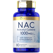 NAC Supplement N-Acetyl Cysteine | 1000 mg | 80 Capsules | With Selenium & Molybdenum | Vegetarian, Non-GMO & Gluten Free | By Carlyle