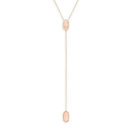 Kendra Scott Women's Ellison Y Necklace Rose Gold Rose Quartz 18"