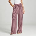 thumbnail image 2 of Yxbdin Striped Print Linen Pants for Women Elastic Drawstring High Waist Long Pants Comfortable Relaxed Fit Casual Trousers Everyday Daily Wear, 2 of 9